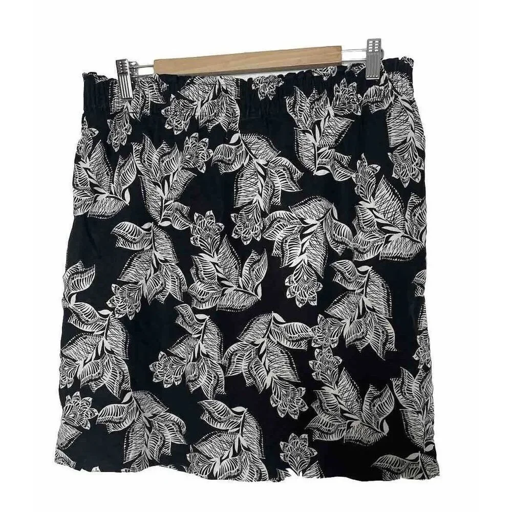 Sussan Skirt Size 16 100% Linen Black White Floral Tropical Pencil Straight